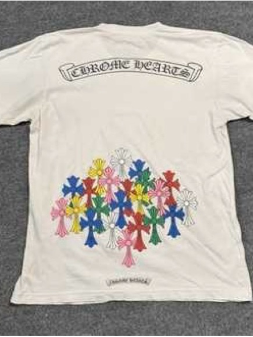 Chrome Hearts Men’s White Tee with Multicolor Cross Motif